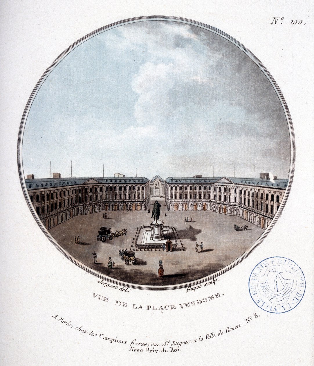 Ansicht des Place Vendôme - in „Bilderbuch der Hauptgebäude von Paris“ von Sergeant von Antoine Louis Francois Sergent Marceau