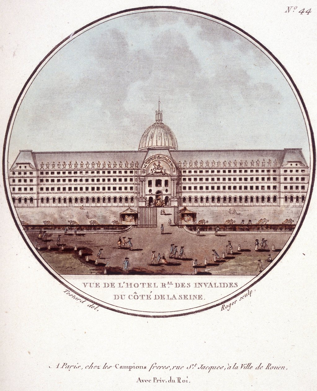 Ansicht des Hôtel des Invalides von der Seine-Seite, Paris. In malerischen Ansichten der Hauptgebäude von Paris von Sergeant von Antoine Louis Francois Sergent-Marceau