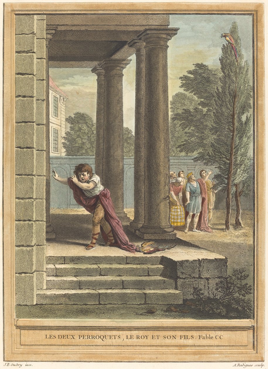Die zwei Papageien, der König und sein Sohn von Antoine Radigues after Jean Baptiste Oudry