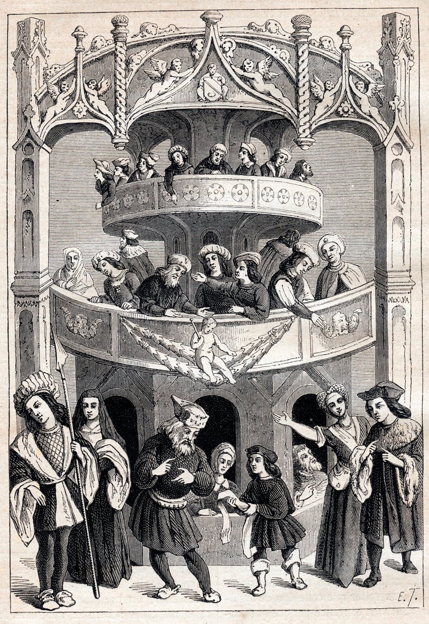Frontispiz von „Le Grant Therence en Francois“ von Antoine Verard (aktiv 1485-1512) - Theatervorstellung im 16. Jahrhundert von Antoine Verard