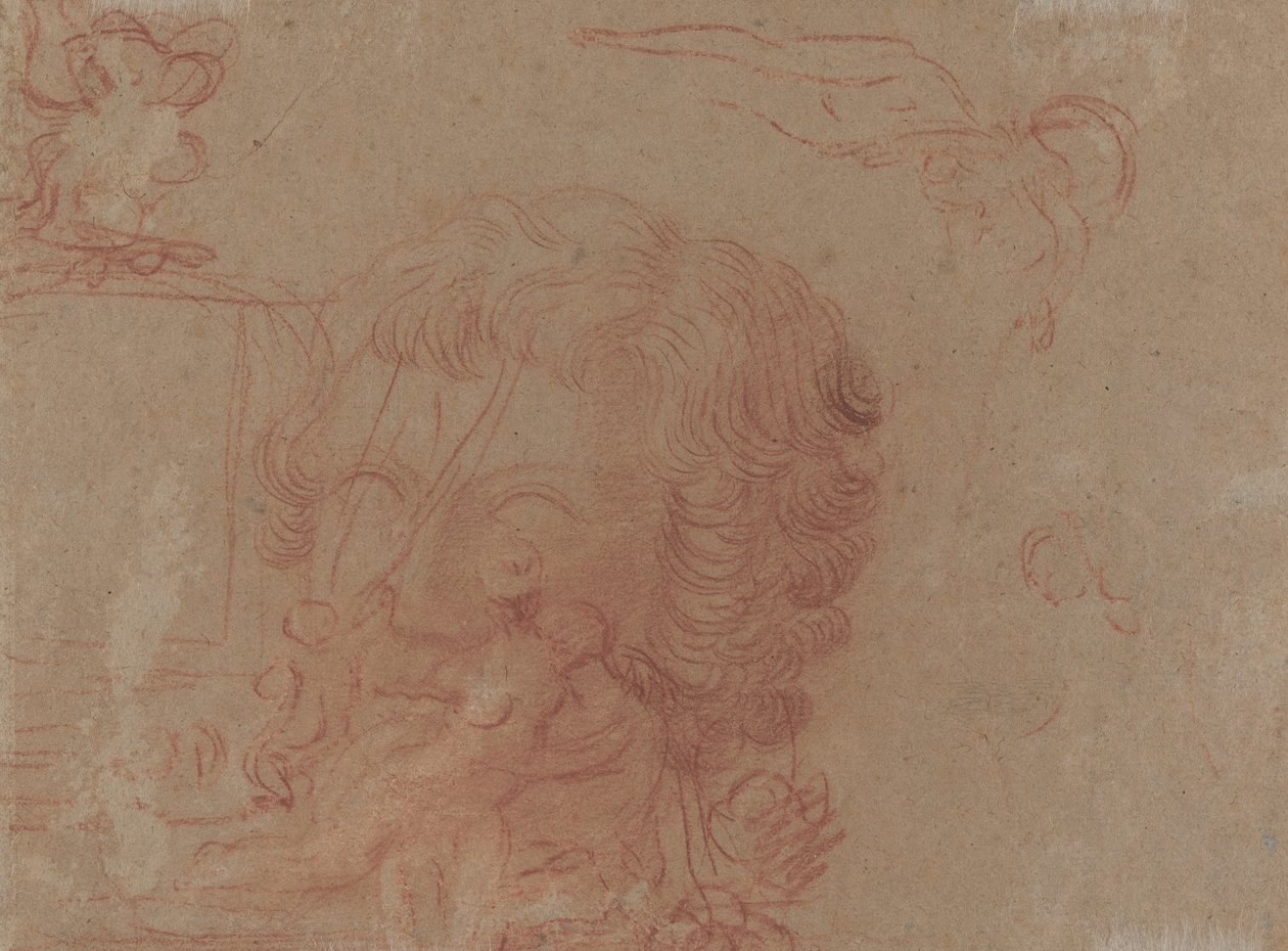 Figurenskizzen und eine Kopie nach einem skulptierten Kopf (verso) von Antoine Watteau