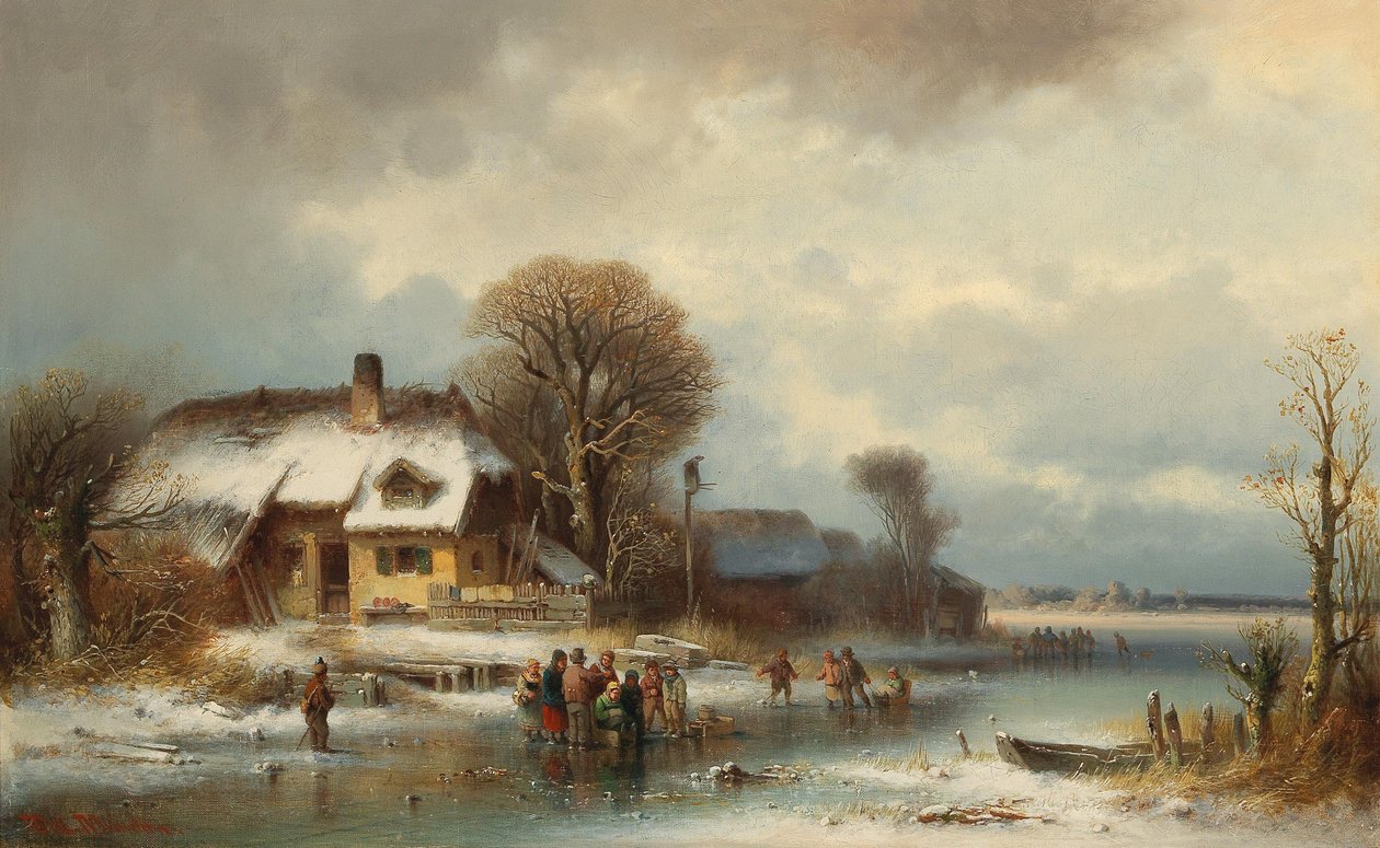 Winterlandschaft mit Schlittschuhläufern von Anton Doll