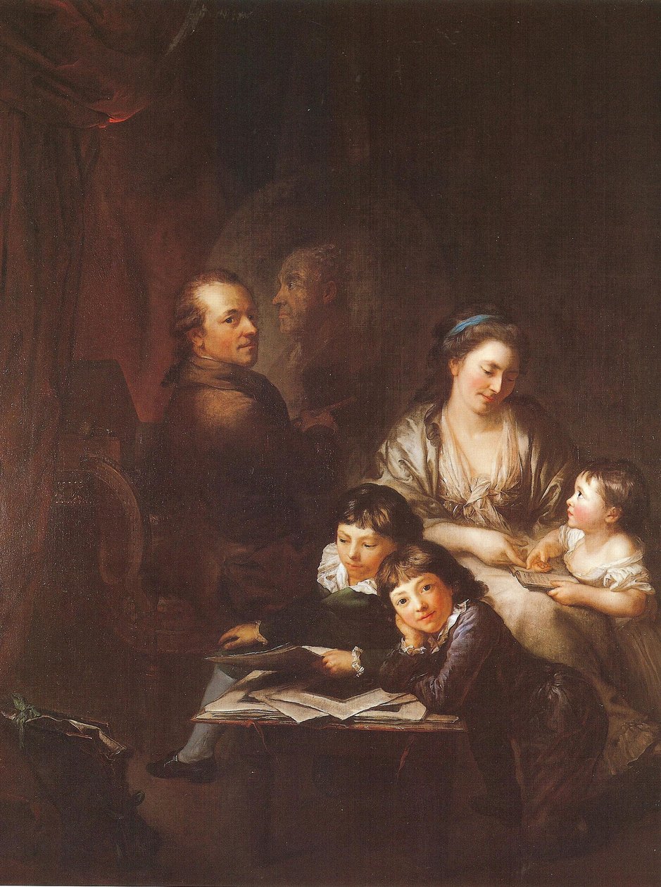 Die Familie des Künstlers vor dem Porträt von Johann Georg Sulzer von Anton Graff