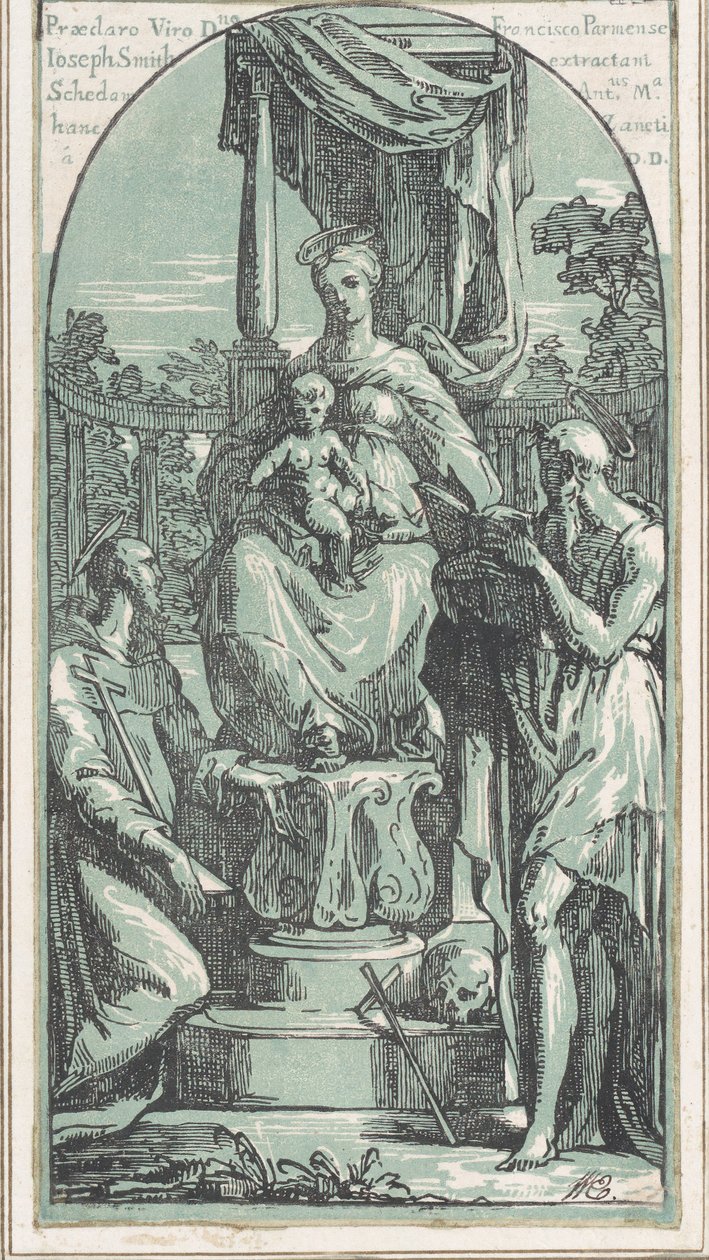 Die Jungfrau und das Kind auf dem Thron, Heiliger Hieronymus unten rechts, Heiliger Franziskus... von Anton Maria Zanetti