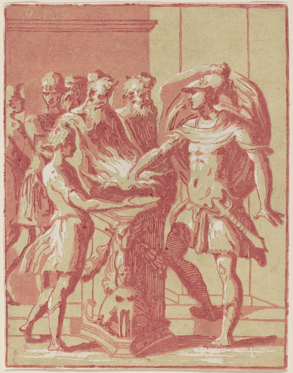 Mucius Scaevola steckt seine Hand ins Feuer von Anton Maria Zanetti I after Parmigianino
