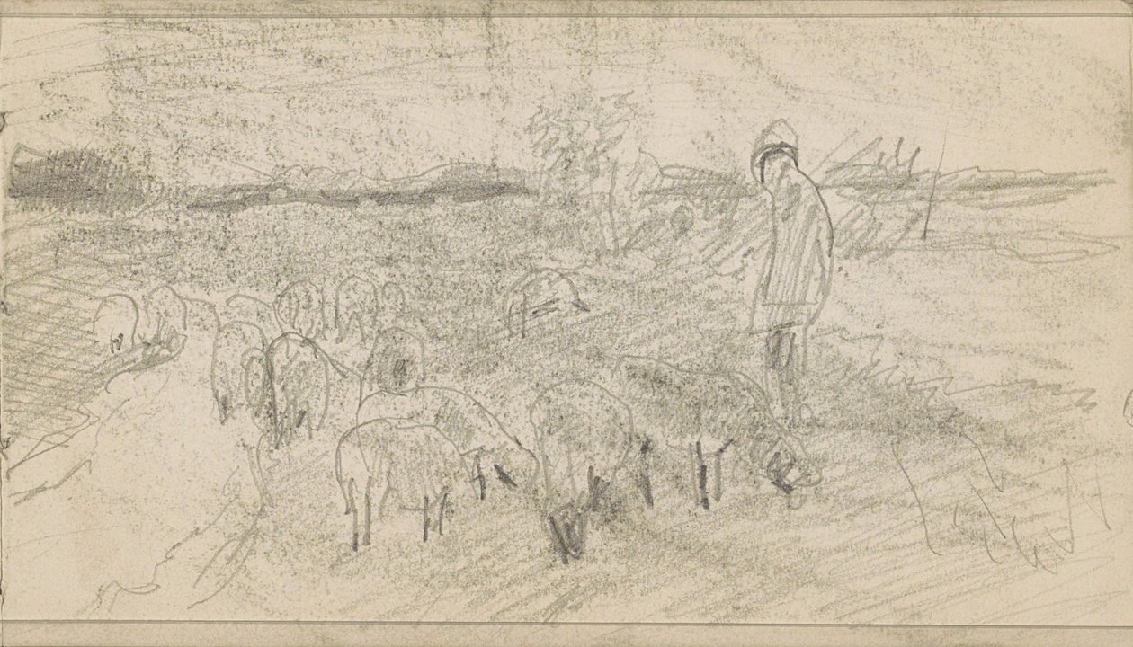 Hirte mit einer Schafherde in einer Landschaft von Anton Mauve