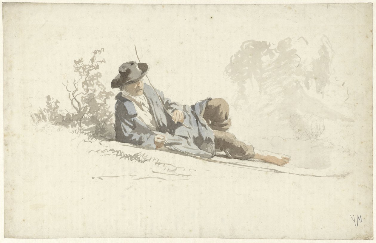 Auf dem Boden liegender, ruhender Mann von Anton Mauve