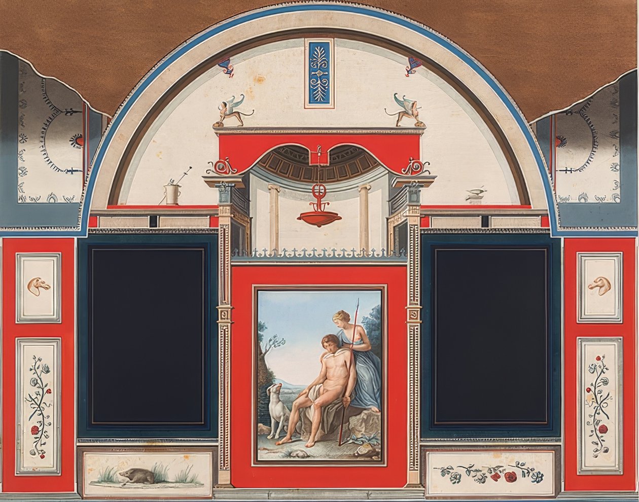 Wandgemälde eines römischen Hauses auf dem Gelände der Villa Negroni in Rom, Venus und der verwundete Adonis von Anton Raphael Mengs