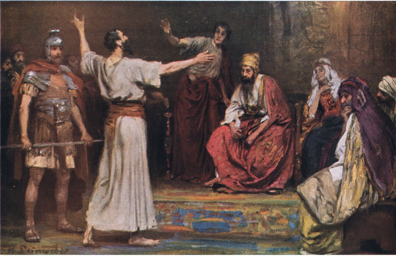 Paulus vor Festus und Agrippa, aus Hulberts Geschichte der Bibel, veröffentlicht von The John Winston Company, 1932 von Anton Robert Leinweber