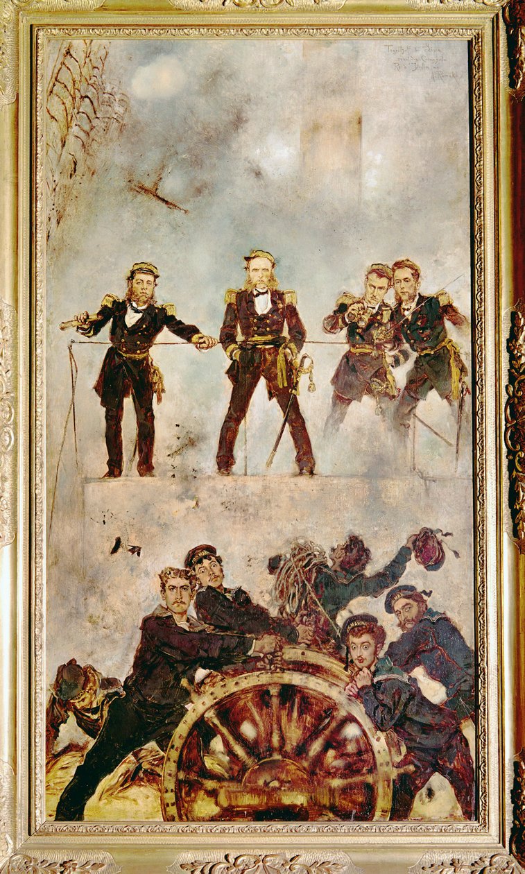 Admiral Wilhelm Tegethoff auf der Brücke der SMS Erzherzog Ferdinand Max, während der Schlacht von Lissa gegen die italienische Flotte von Anton Romako