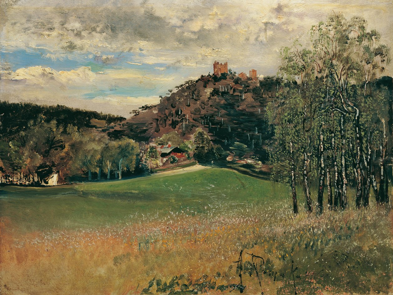 Die Meiereiwiese in der Vorderbrühl mit der Ruine Mödling von Anton Romako