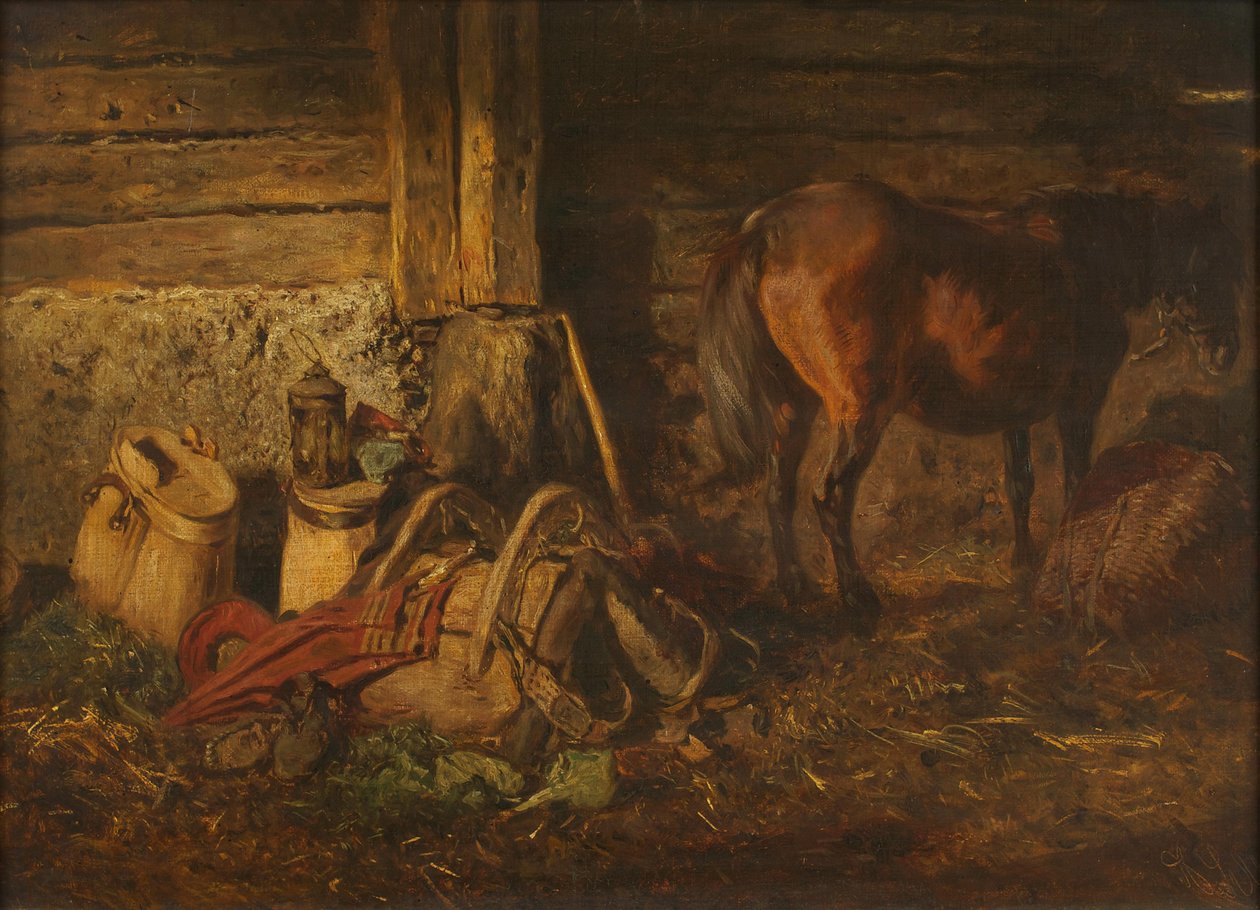 Stallinterieur mit Pferd von Anton Schrodl