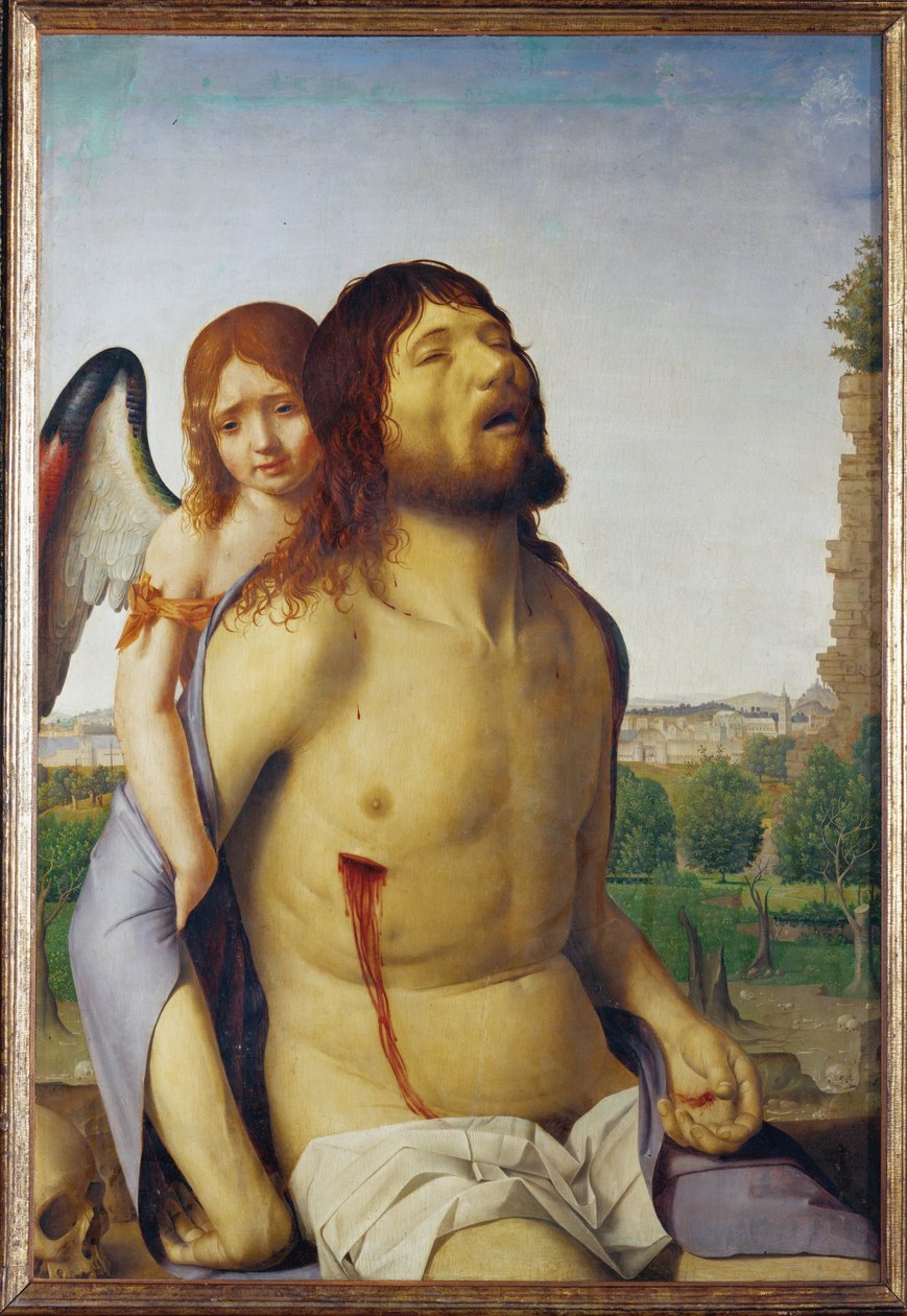 Der tote Christus von einem Engel gestützt von Antonello da Messina