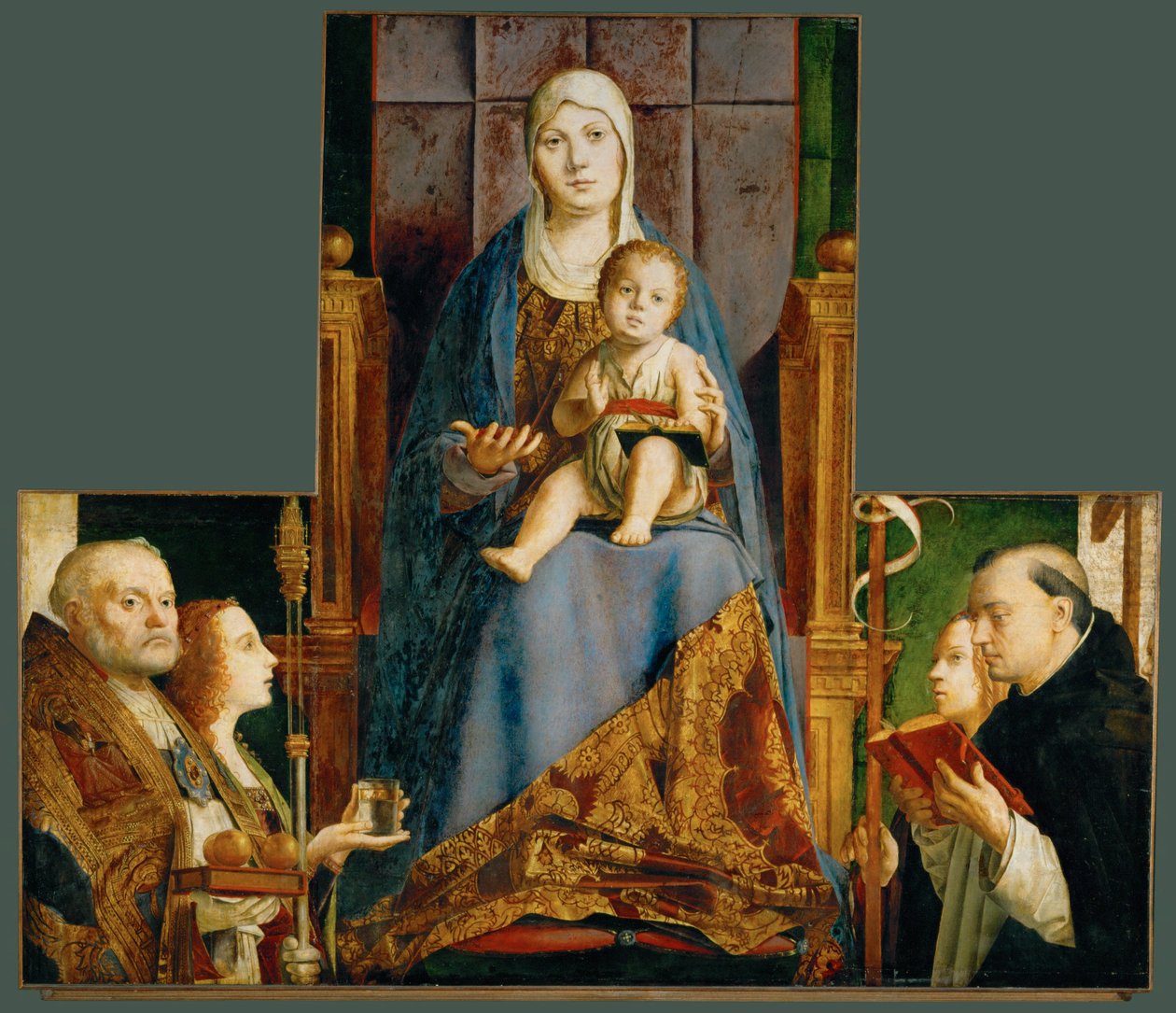 Heilige Maria und Kind mit den Heiligen Nikolaus von Bari, Anastasia, Ursula, Dominikus und Helena von Antonello da Messina