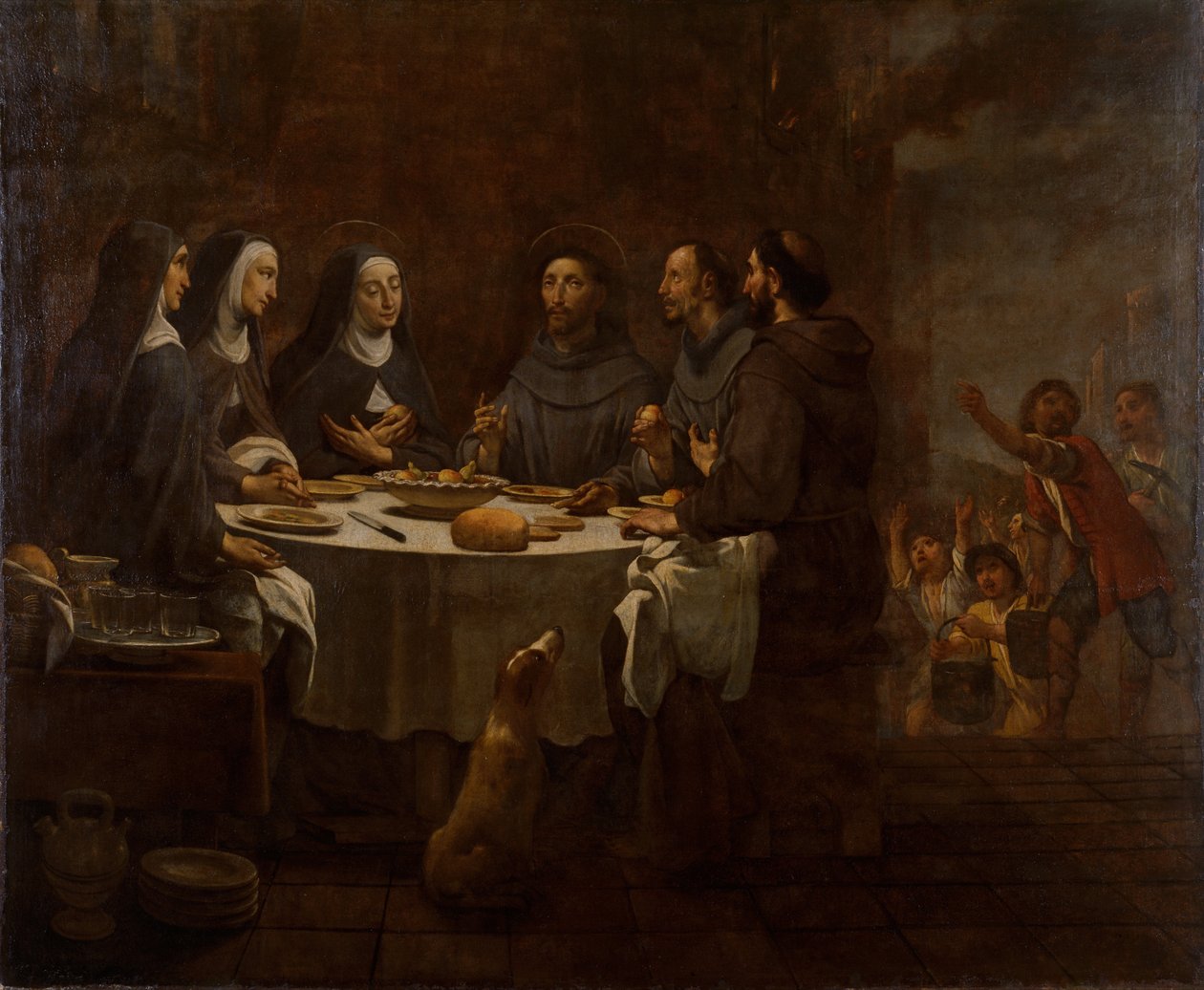Der heilige Franziskus und die heilige Klara beim Abendessen im Kloster von San Damiano von Antoni Viladomat Y Manalt
