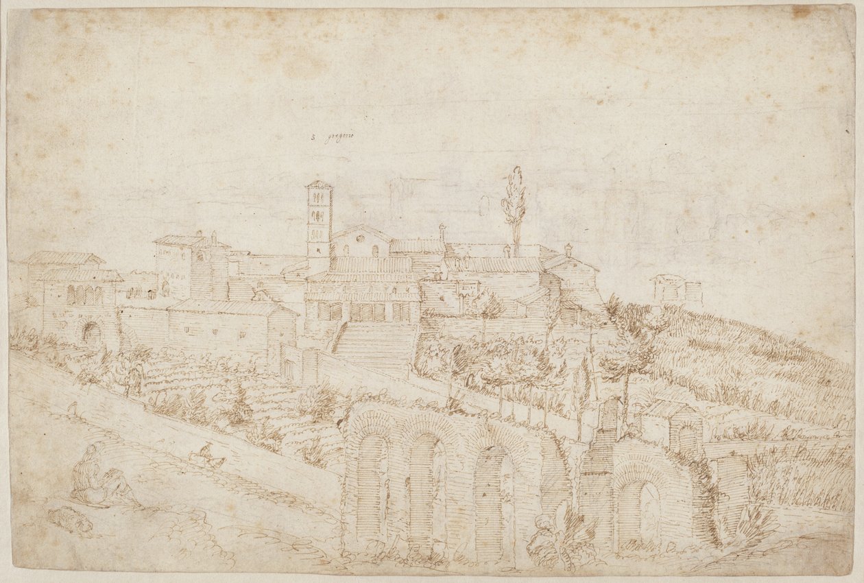 Die Kirche S. Gregorio Magno auf dem Caelius (verso) von Antonie van den Wyngaerde