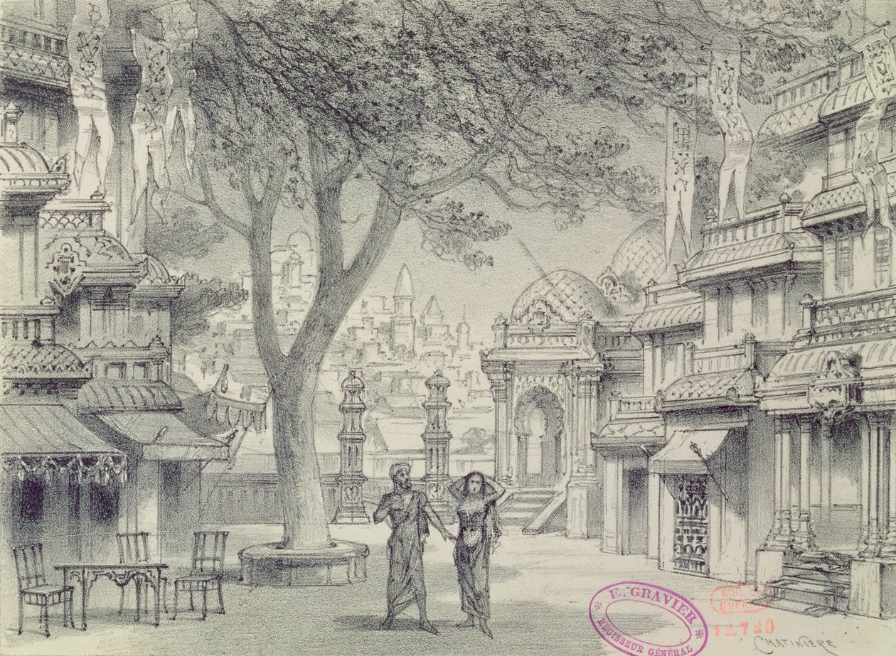 Bühnenbild für Akt II der Oper Lakme, von Leo Delibes (1836-91) von Antonin Marie Chatiniere