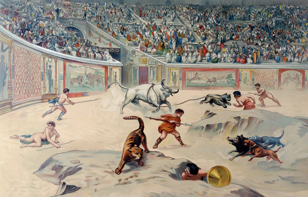 Gladiatoren kämpfen gegen Tiere im Zirkus von Pompeji von Antonio Niccolini