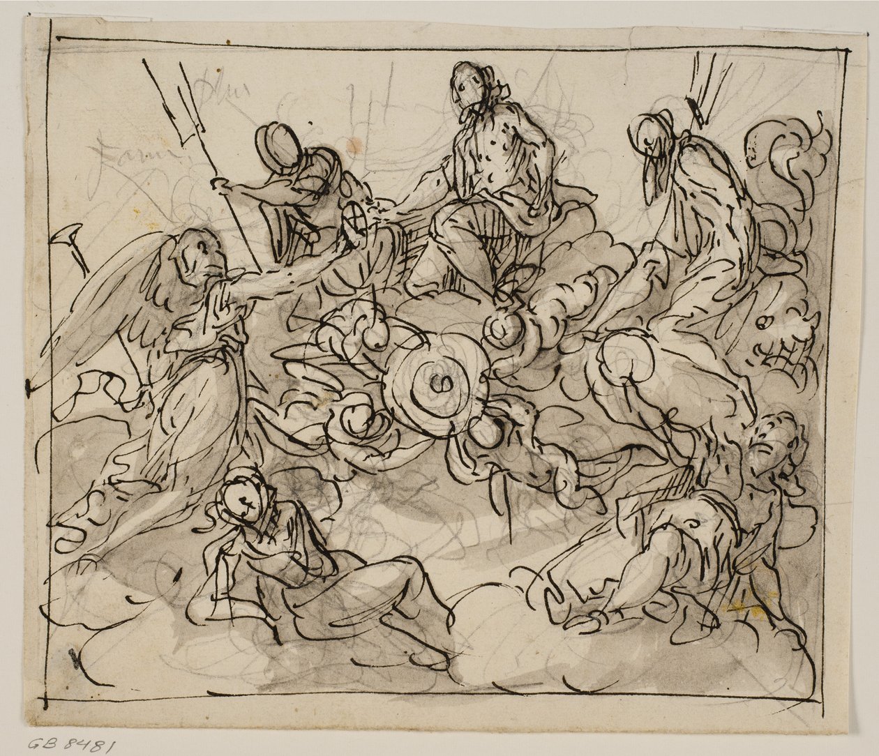 Allegorische Komposition mit Venedig umgeben von zwei Meeresgöttern, Ruhm und anderen Figuren von Antonio Aliense