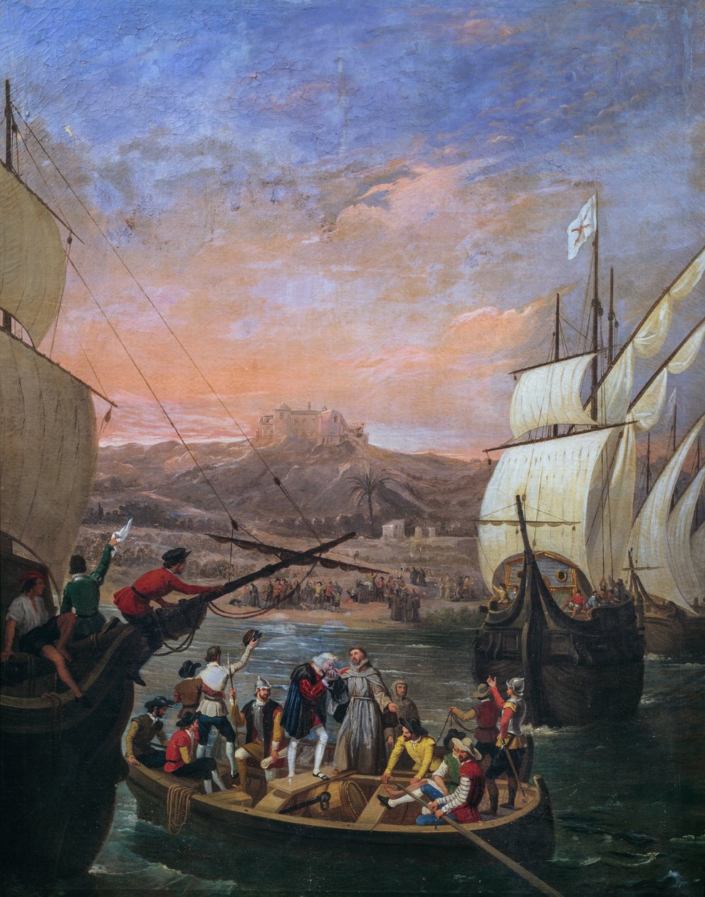 Die Abreise von Christoph Kolumbus aus Palos de la Frontera im Jahr 1492, Detail von Antonio Cabral Bejarano