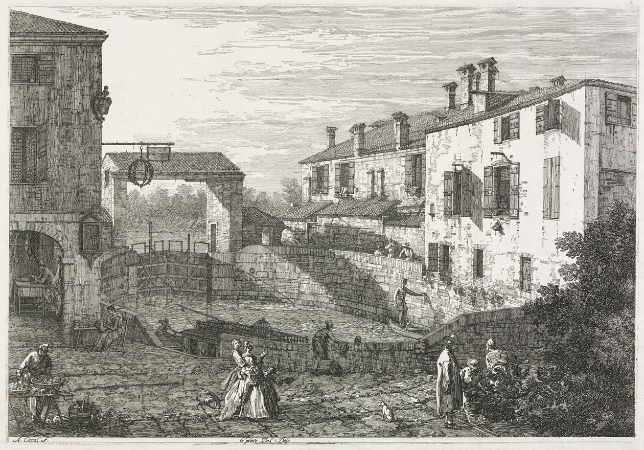 Ansichten: Die Schleuse am Kanal von Dolo, 1735-1746 von Giovanni Antonio Canal