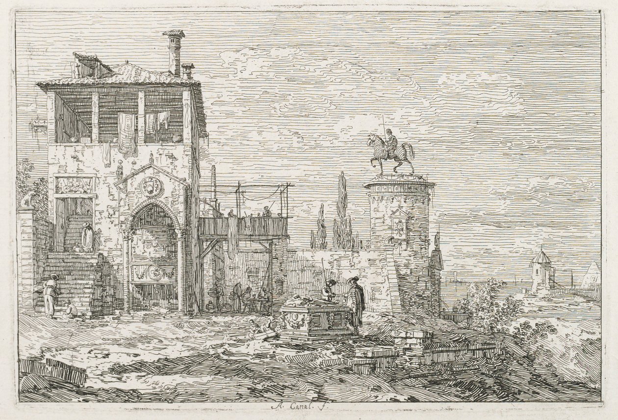 Ansichten: Das Reiterdenkmal, 1735-1746 von Giovanni Antonio Canal