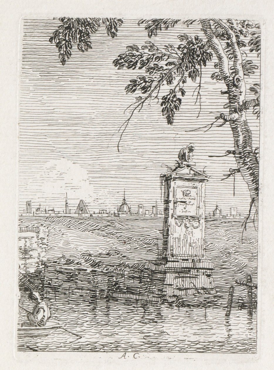 Ansichten: Das kleine Denkmal unter einem Baum, 1735-1746 von Giovanni Antonio Canal