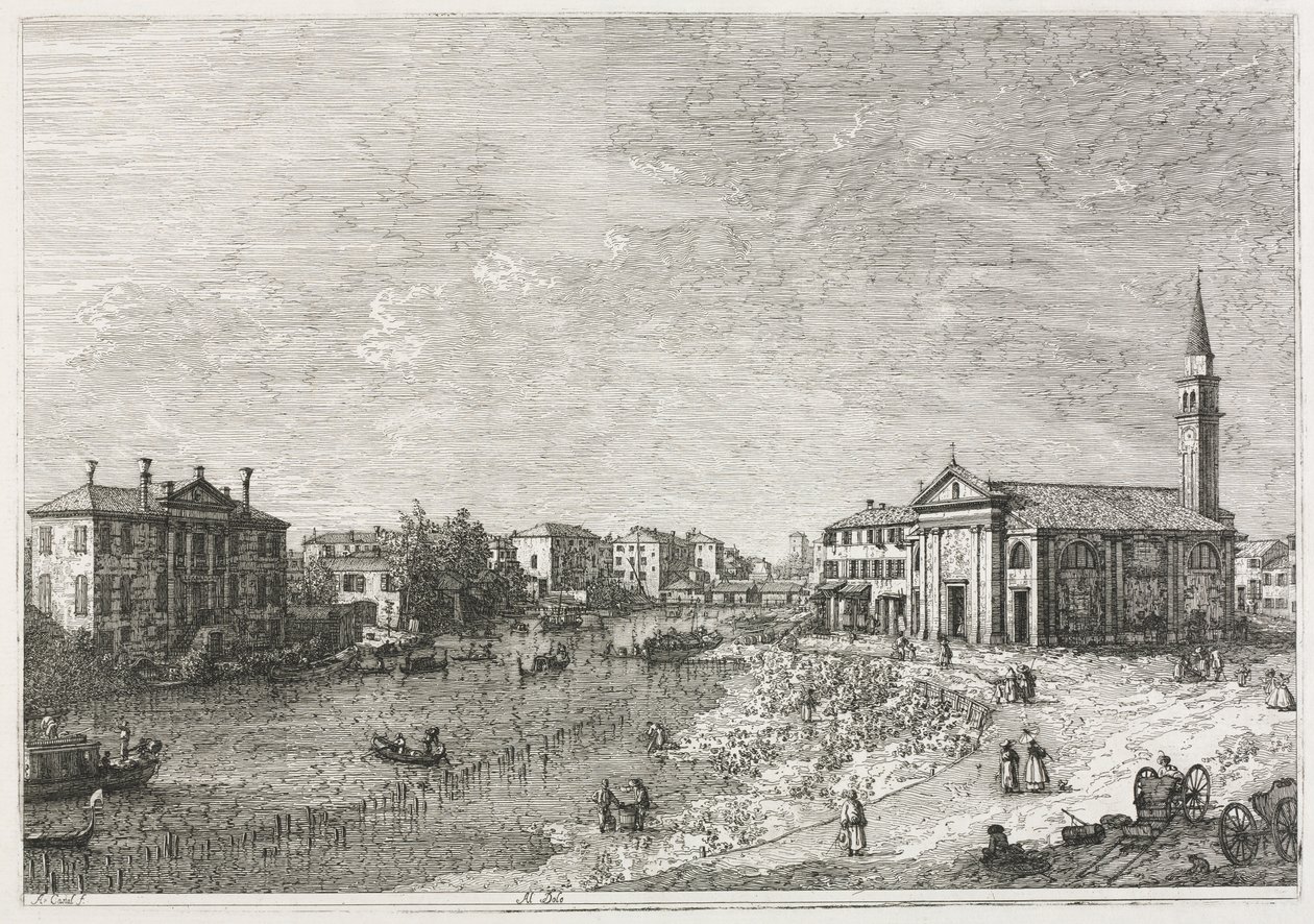 Ansichten: Blick auf Dolo, eine Stadt an der Brenta, westlich von Venedig von Antonio Canaletto