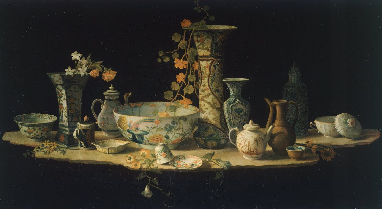 Vorbereitungsgemälde für eine Tischplatte aus Hartstein mit Porzellanvasen, ca. 1875 von Antonio Cioci or Ciocchi