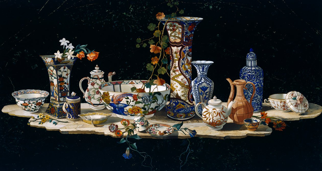 Tischplatte mit Porzellanvasen, ca. 1797, hergestellt in den Großherzoglichen Werkstätten in Florenz nach einem Modell von Antonio Cioci von Antonio Cioci or Ciocchi