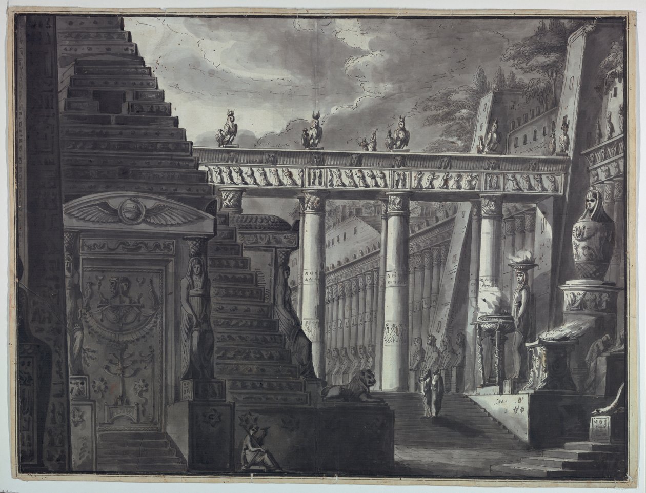 Bühnenbild, Hof eines ägyptischen Tempels von Antonio Giuseppe Basoli