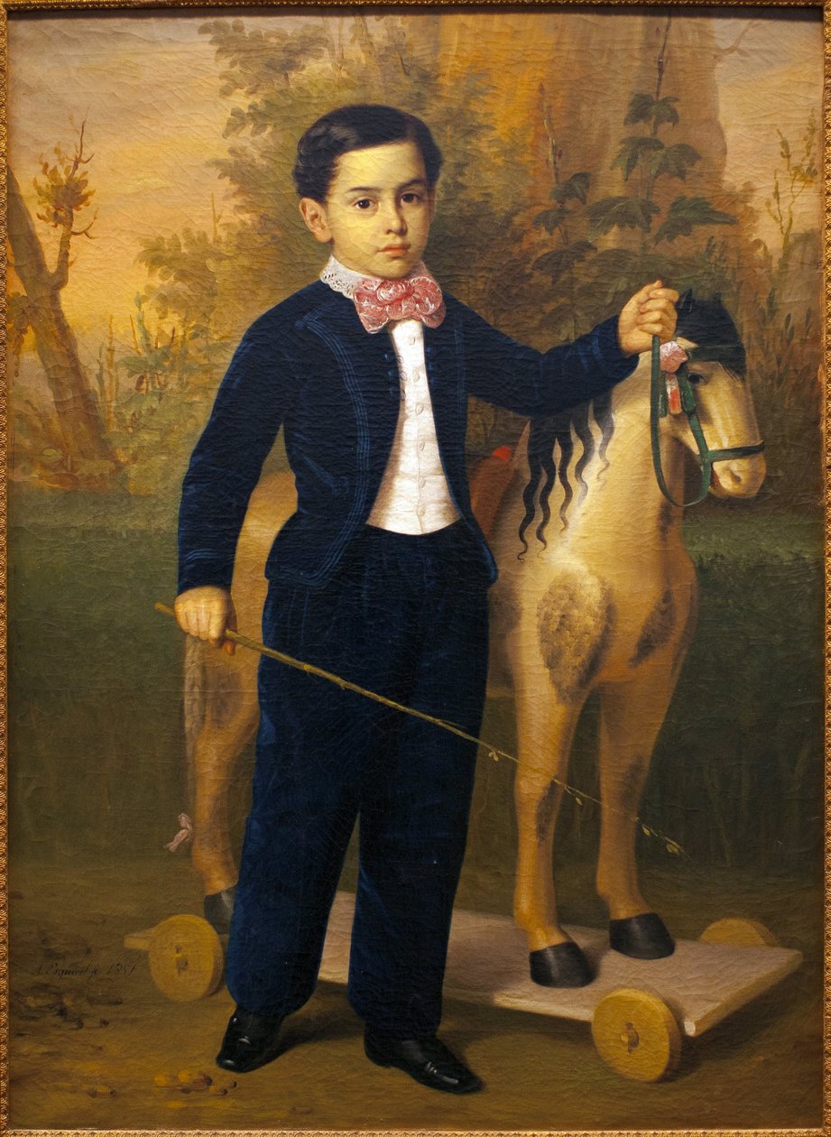 Porträt eines kleinen Jungen mit einem Holzpferd. Gemälde von Antonio Maria Esquivel, 1851. Museum der Schönen Künste in Sevilla, Spanien von Antonio María Esquivel y Suárez de Urbina