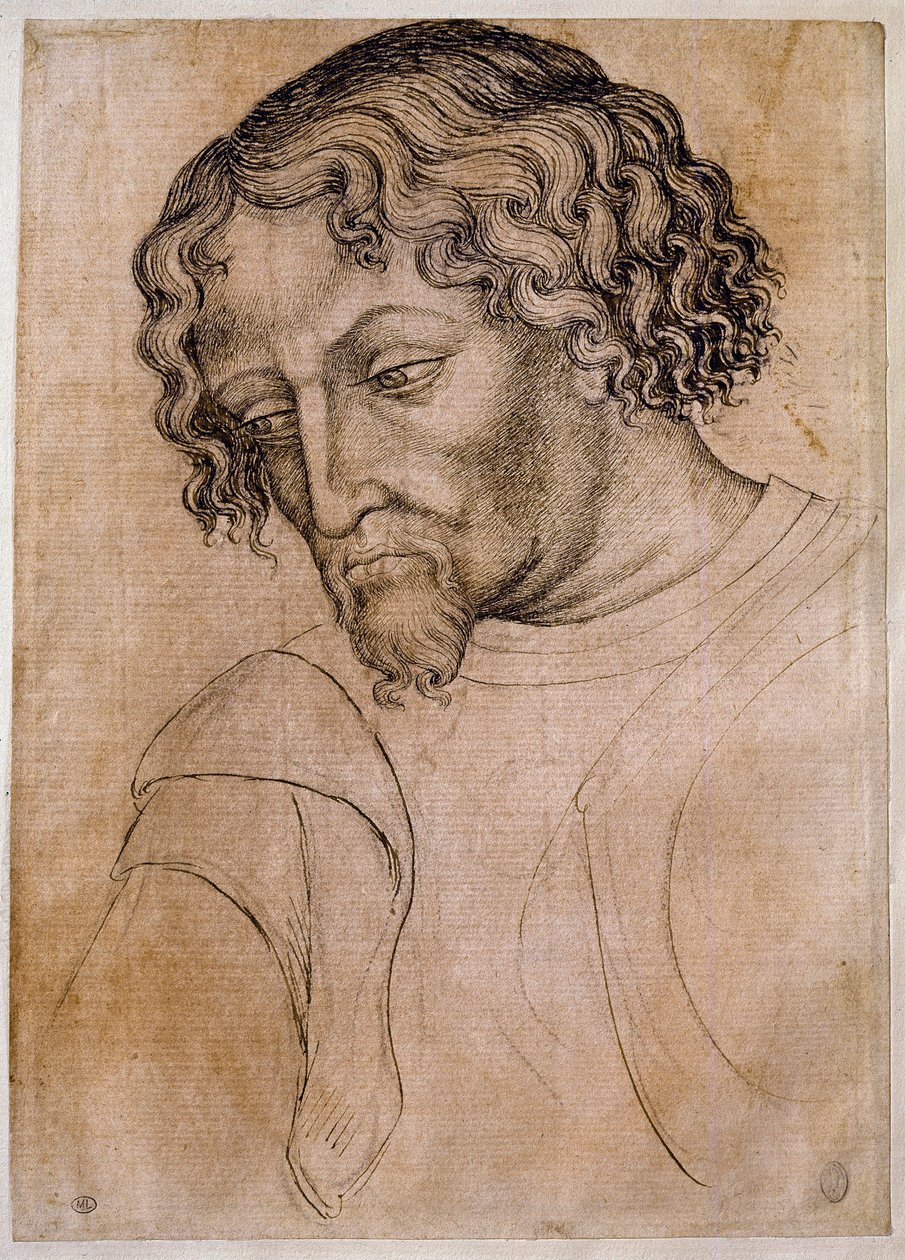 Büste eines bärtigen Mannes, Kopf nach links geneigt. Zeichnung aus der Werkstatt von Antonio di Puccio Pisano dit Pisanello (1395-1455) von Antonio Pisanello