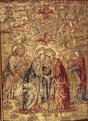 Die Heimsuchung, Wandteppich, der Szenen aus dem Leben von St. Johannes dem Täufer darstellt von Antonio Pollaiuolo