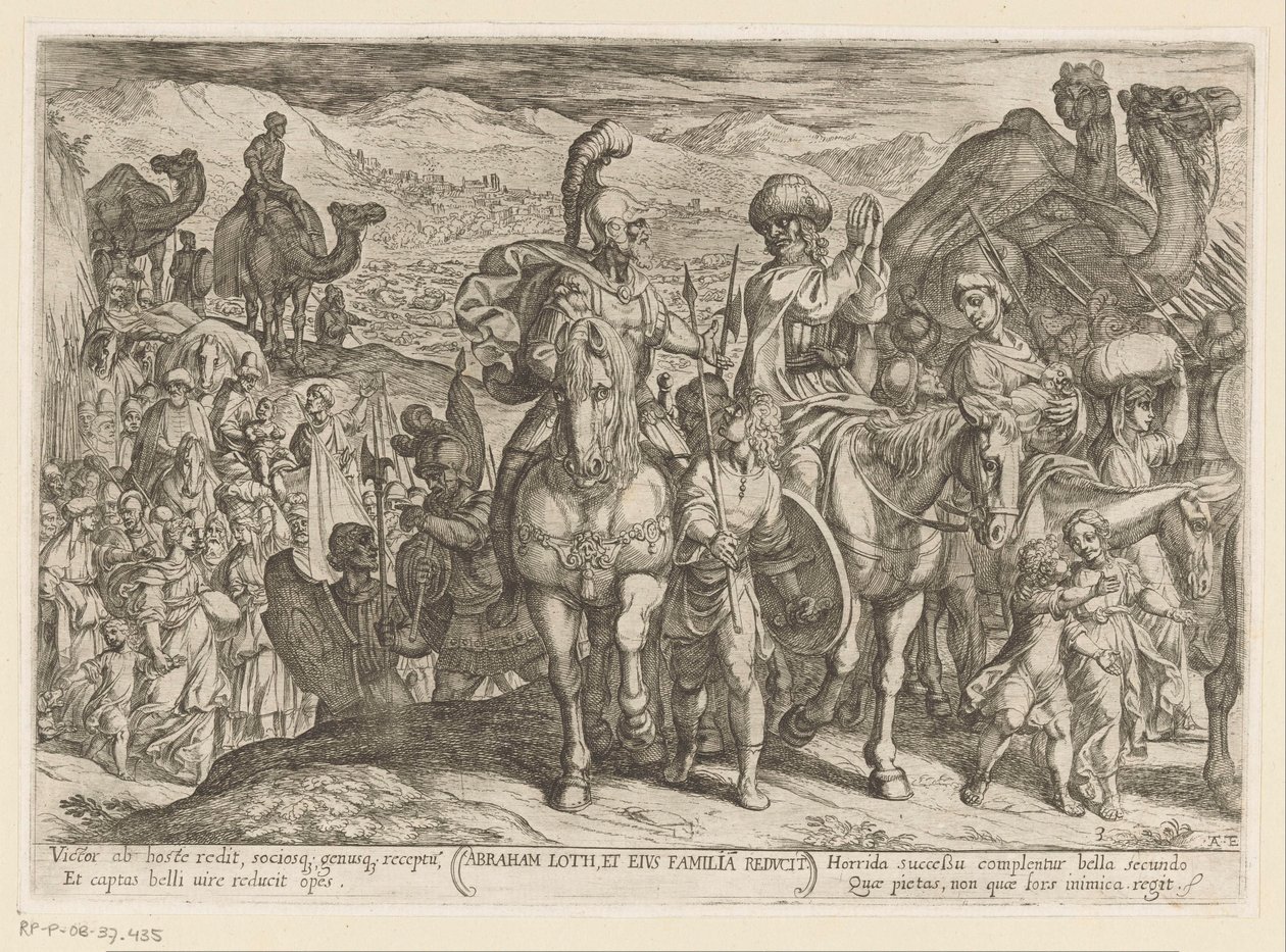 Abraham bringt Lot und seine Familie in sein eigenes Land. Alttestamentliche Kampfszenen von Antonio Tempesta
