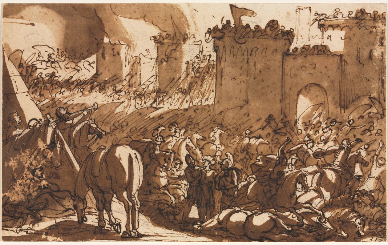Kampfszene mit einer Festung, erstes Drittel des 17. Jahrhunderts von Antonio Tempesta