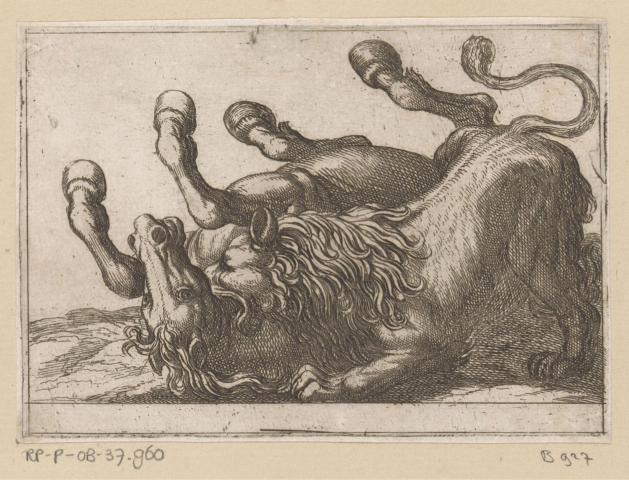 Ein Löwe beißt in den Hals eines Pferdes von Antonio Tempesta