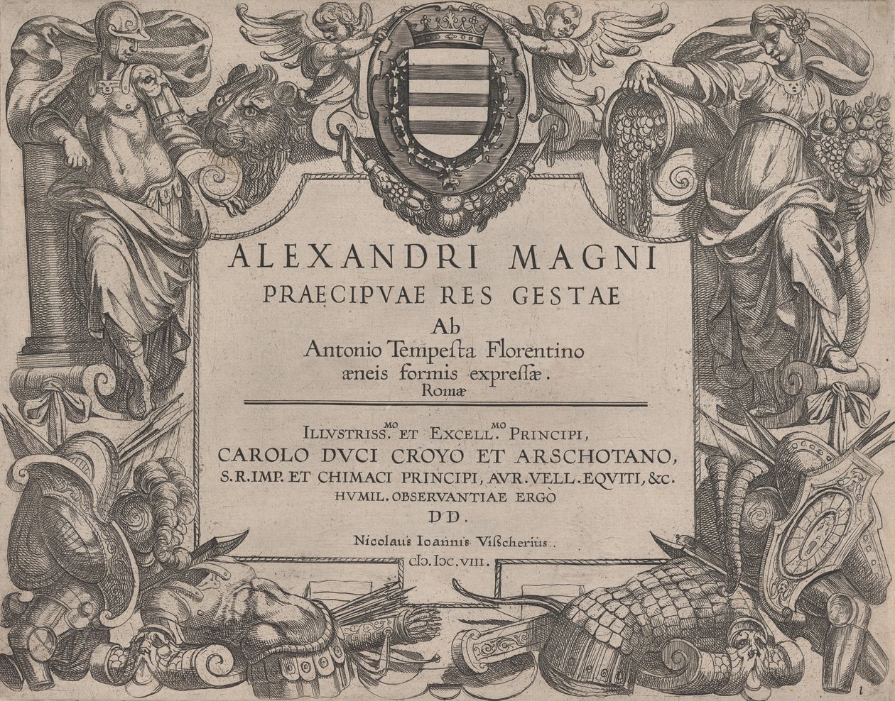 Frontispiz zum Leben Alexanders des Großen, links Bellona und rechts eine Frau, 1608 von Antonio Tempesta