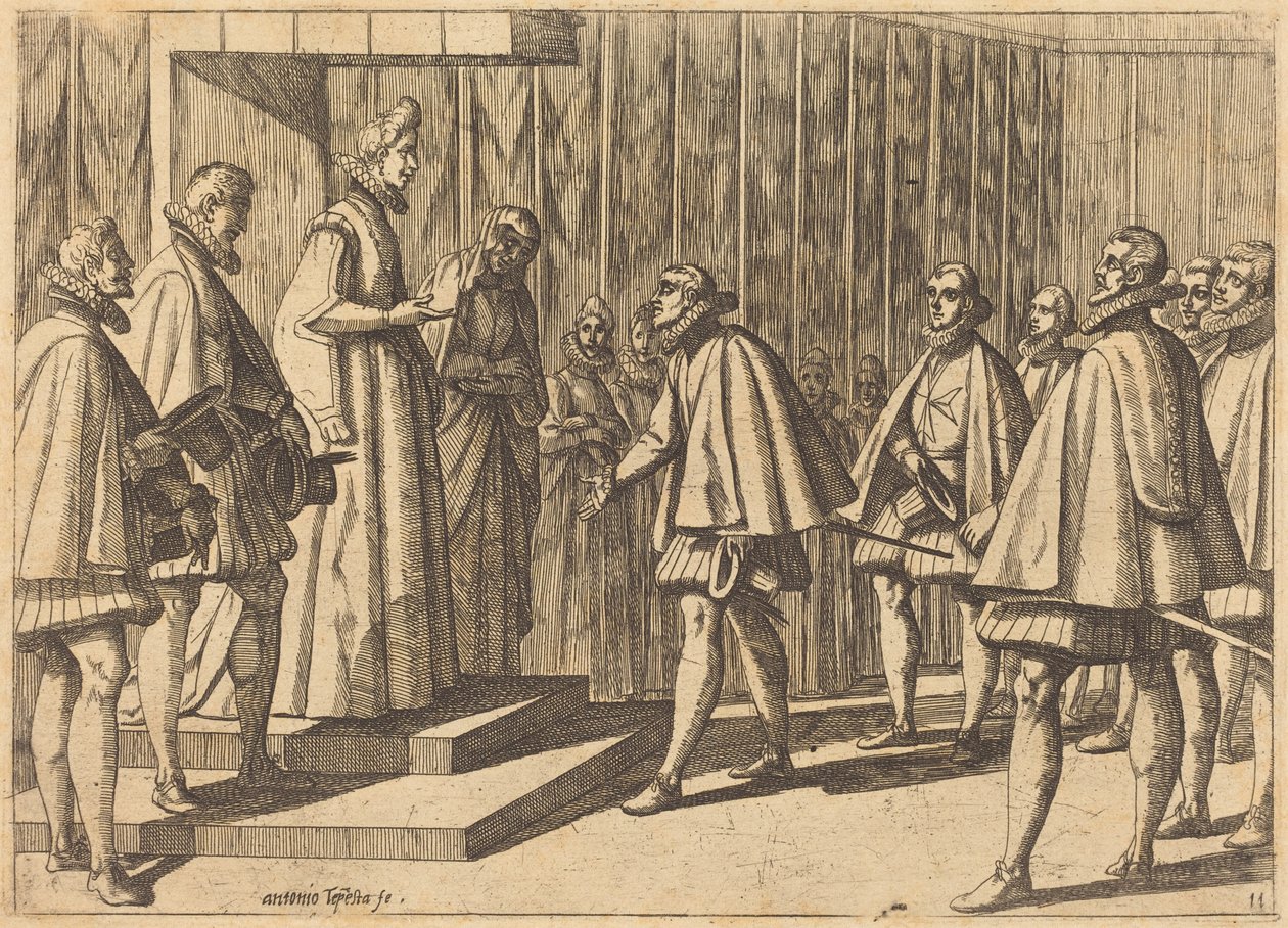 Italienischer Prinz vor Margarete von Österreich von Antonio Tempesta