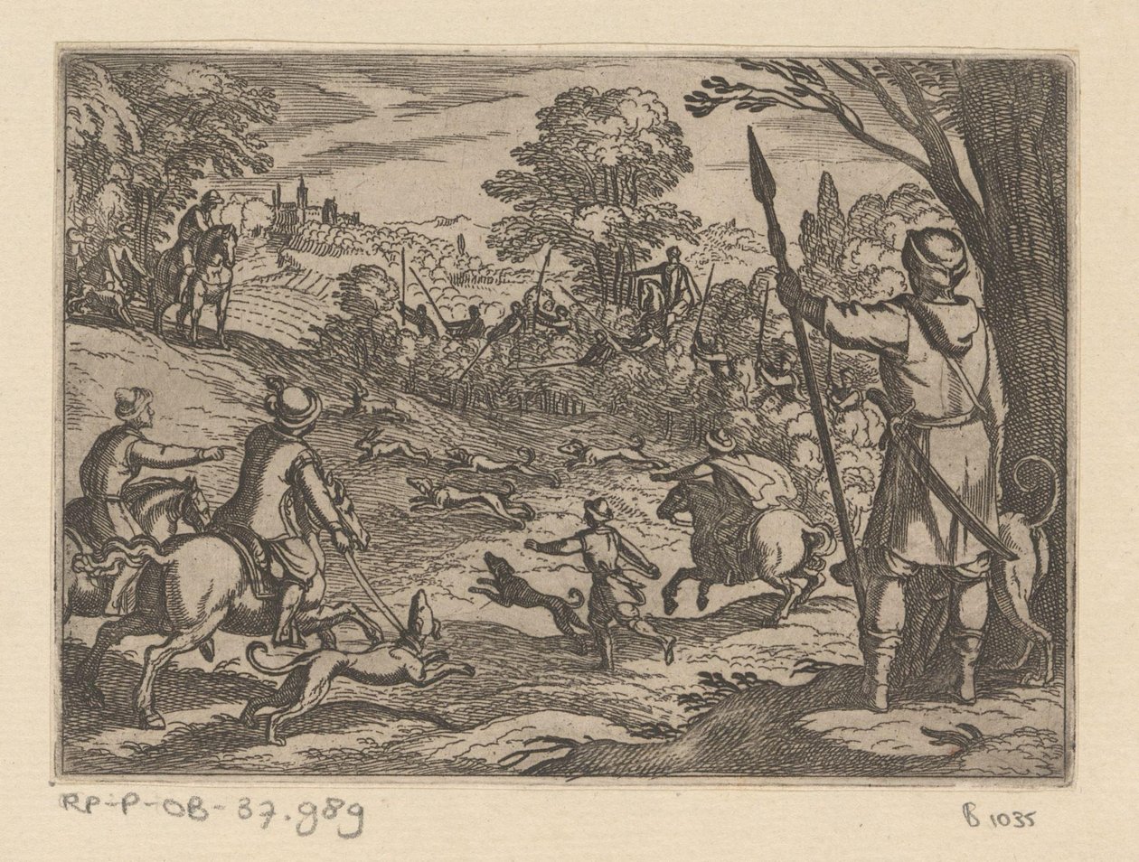 Jagd auf Kaninchen mit Männern, die aus den Büschen jagen von Antonio Tempesta