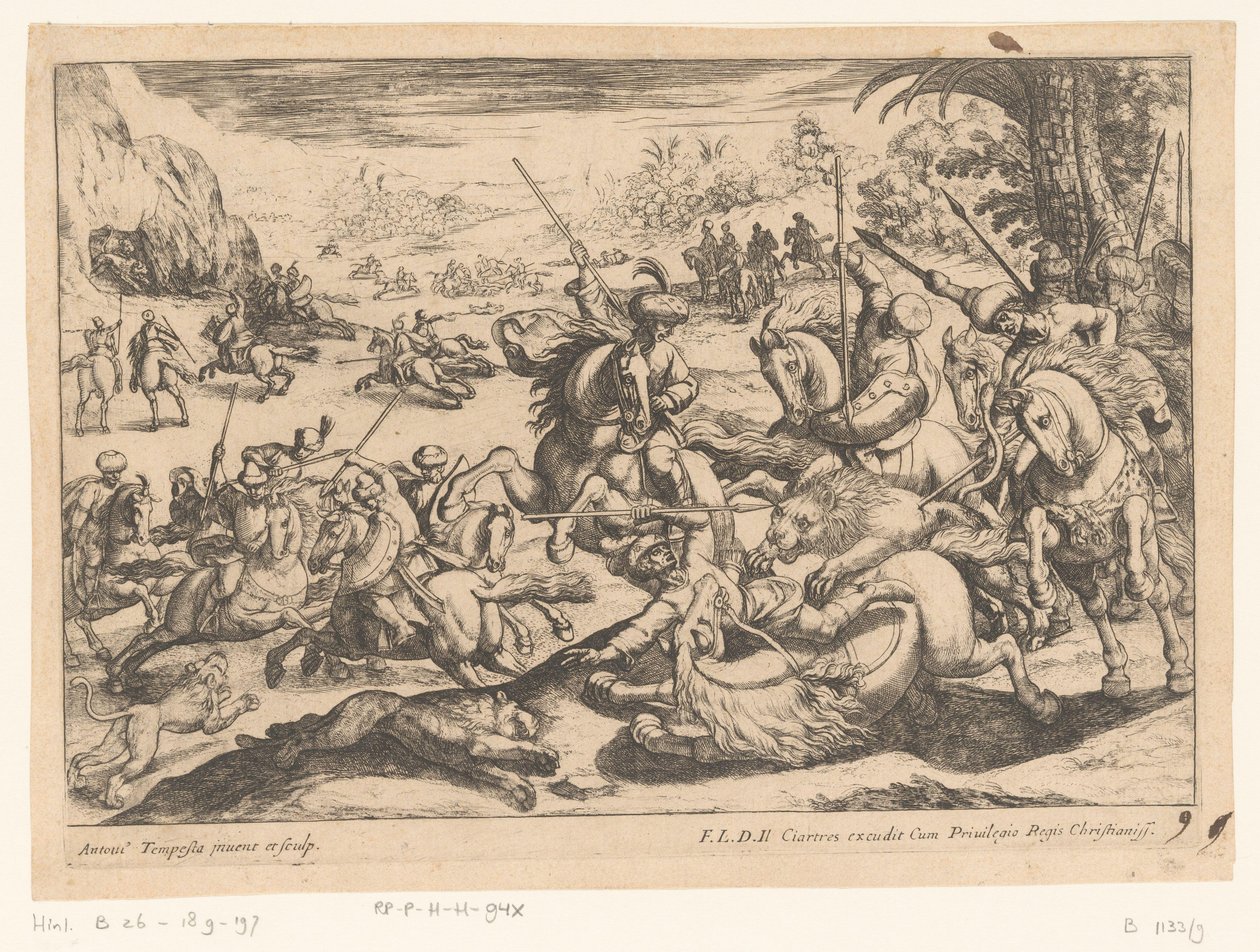 Löwenjagd (Jagdszenen, Teil 5) von Antonio Tempesta