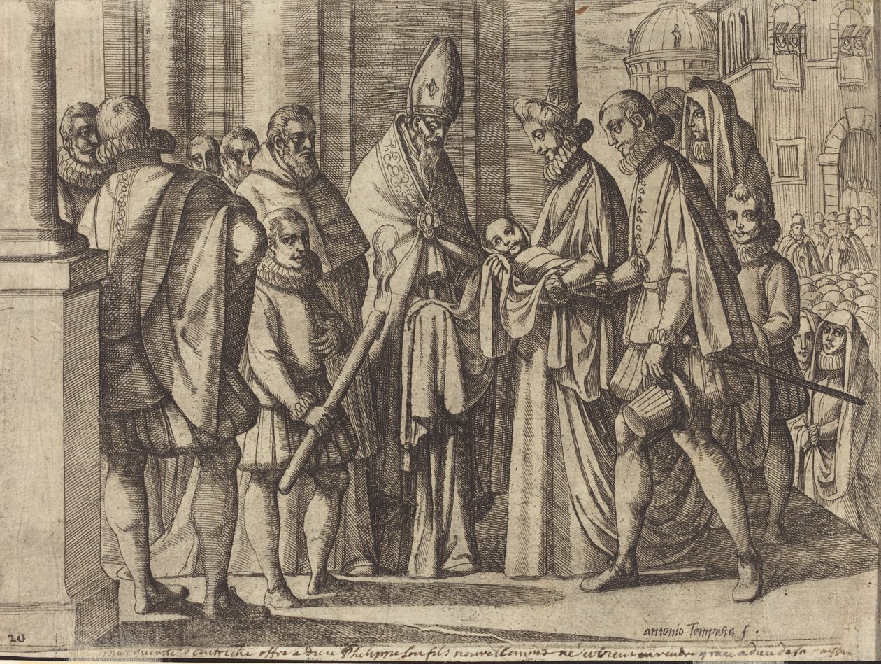 Philipp als Junge vor Margarete von Österreich (verso) von Antonio Tempesta