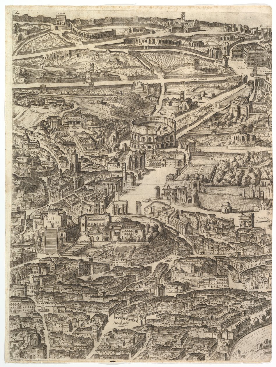 Plan der Stadt Rom. Teil 4 mit der Santa Maria in Aracoeli, dem Forum Romanum (1645) von Antonio Tempesta