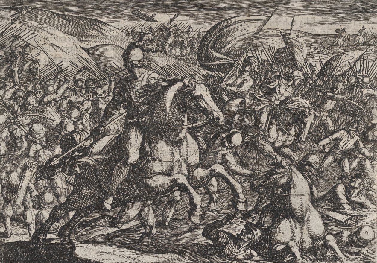 Tafel 30: Cerialis treibt die Niederländer in den Rhein, aus Der Krieg der Römer gegen die... von Antonio Tempesta
