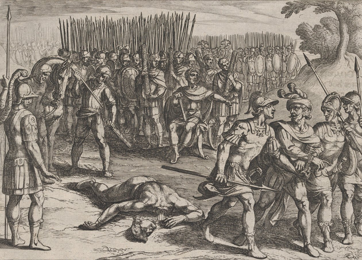Tafel 3: Claudius Civilis verhaftet und sein Bruder Paulus enthauptet, aus Der Krieg der Ro..., 1611 von Antonio Tempesta