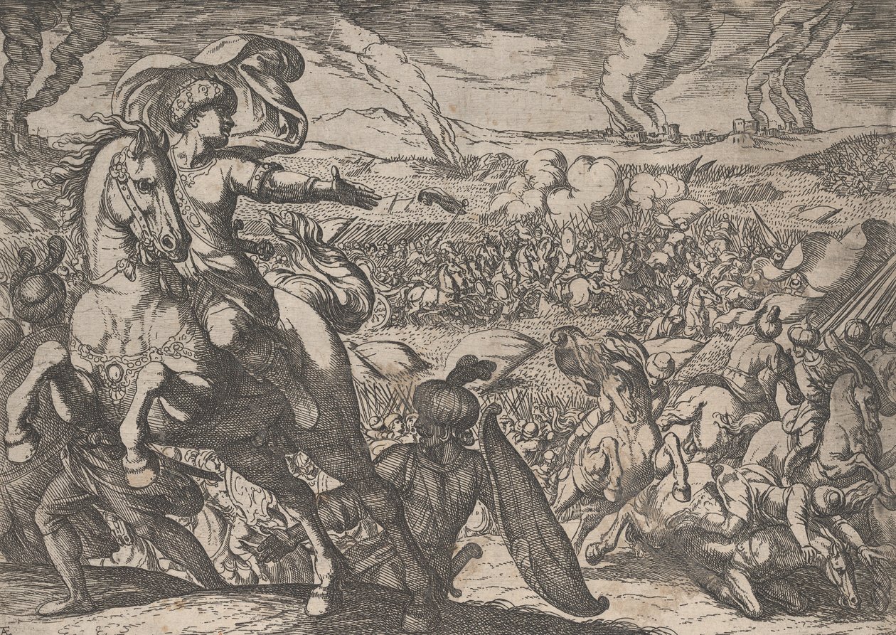 Tafel 6: Darius flieht vom Schlachtfeld, aus Die Taten Alexanders des Großen, 1608 von Antonio Tempesta