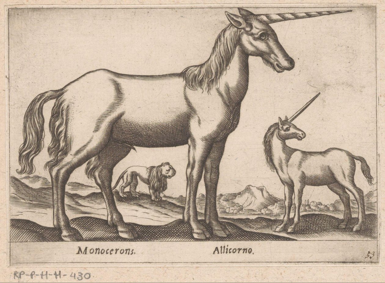 Zwei Einhörner und ein Löwe von Antonio Tempesta