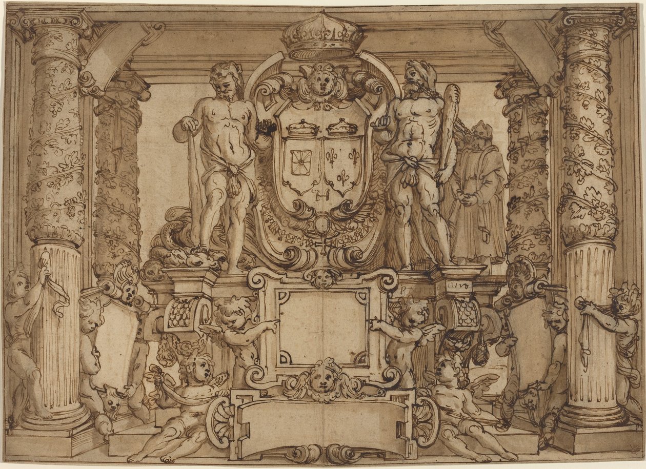 Ein architektonisches Wanddesign zu Ehren von Heinrich IV., dem gallischen Herkules von Antonio Tempesta or Agostino Ciampelli