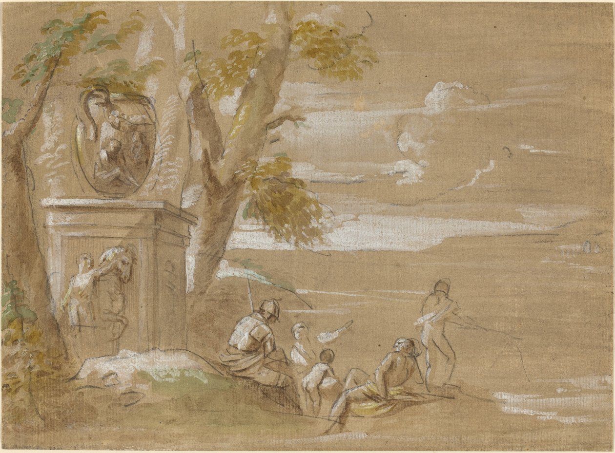 Landschaft mit sitzenden Soldaten und Fischern von Antonio Visentini