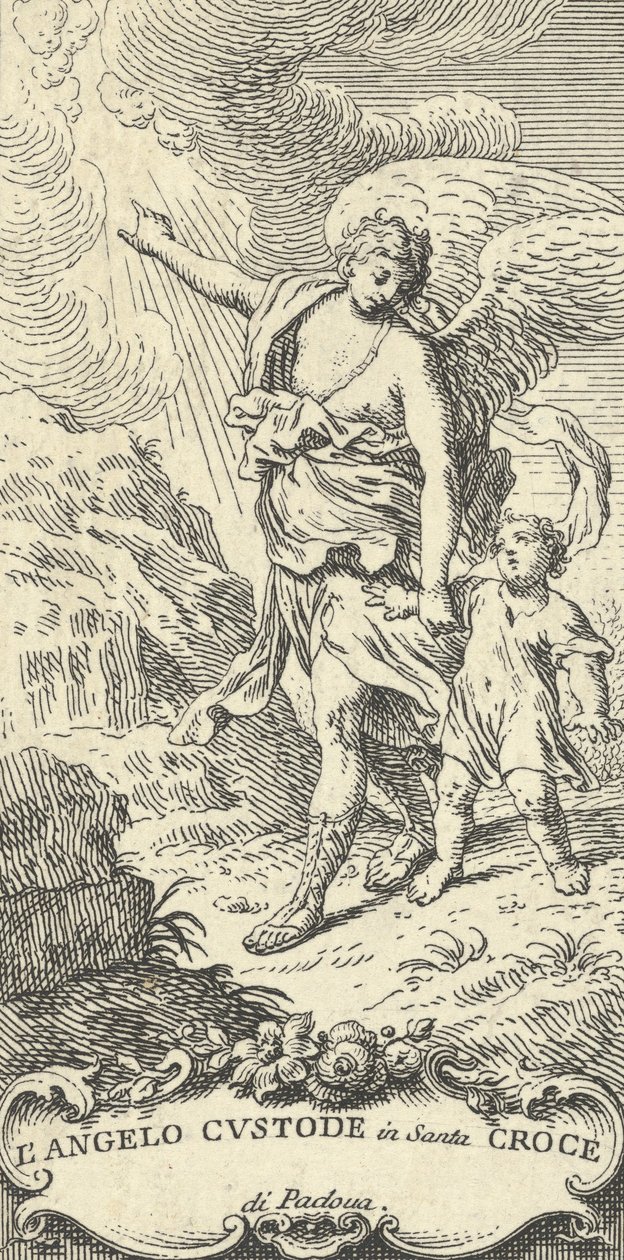 Ein Engel führt einen Jungen und zeigt auf die Wolken, ca. 1708-82 von Antonio Visentini